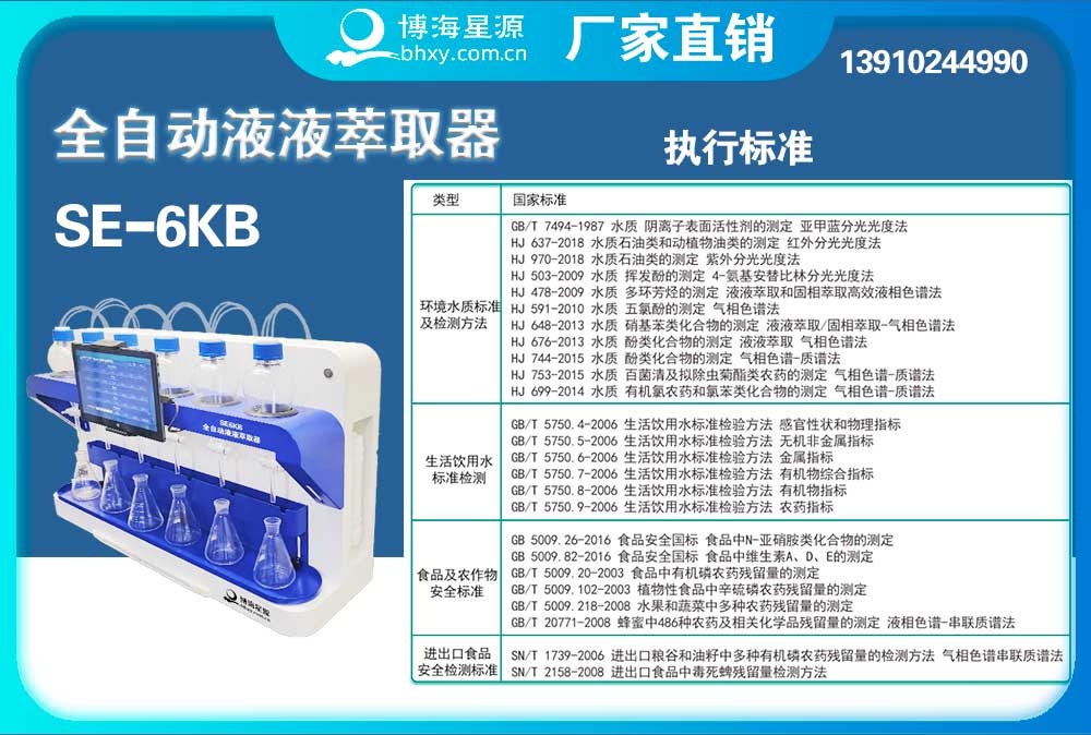 	全自動(dòng)液液萃取器陰離子表面活性劑的萃取步驟SE6KB（博海星源）